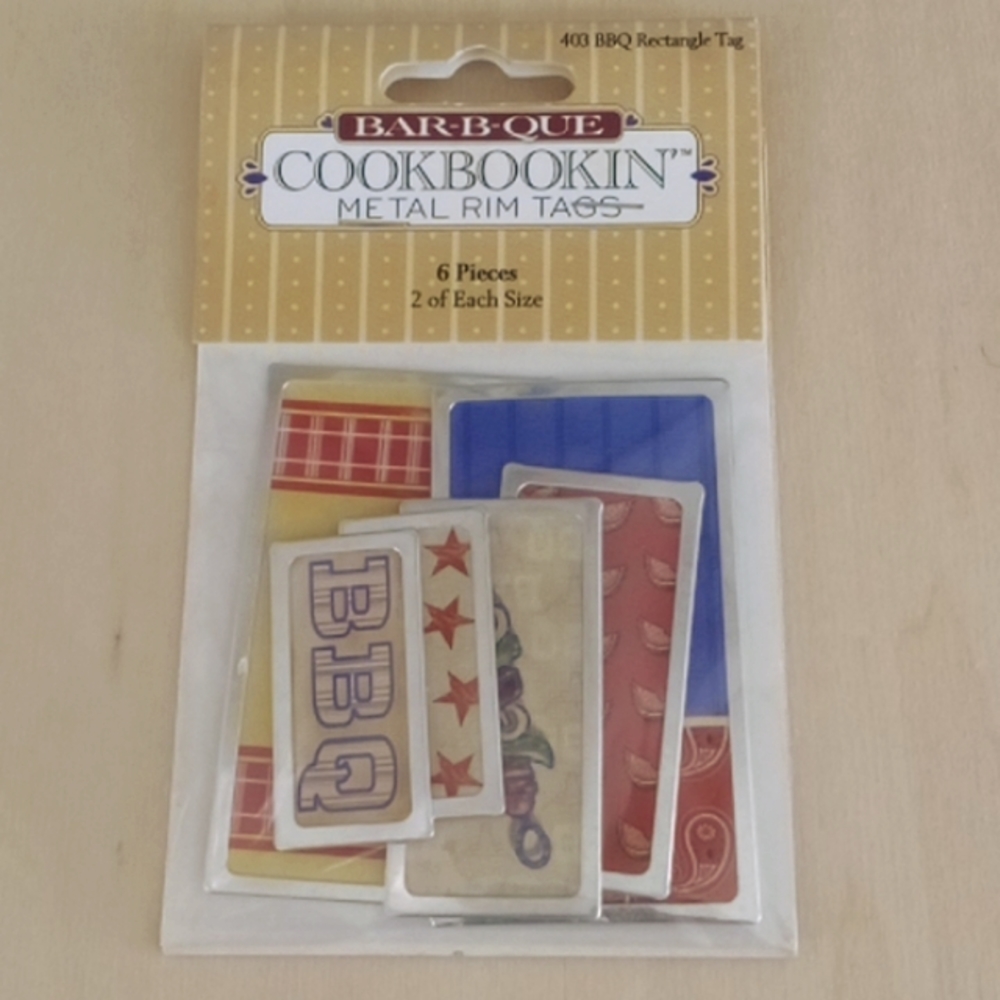 5/$20 BBQ Cookbookin' Rectangle Metal Rim Tags 6Pc